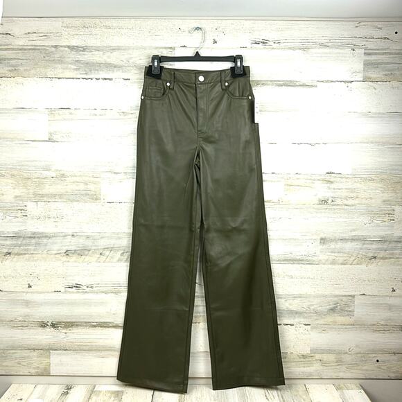 Blank NYC Franklin Womens 26 High Waist Wide Leg Green Vegan Leather Pants NEW - Picture 2 of 11
